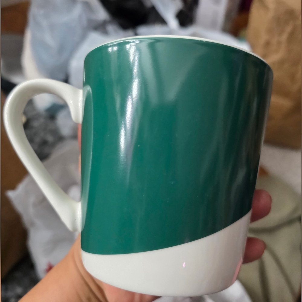 Starbucks Half Green White Mermaid Logo Ceramic Coffee Tea Mug Cup 18 oz - - Picture 5 of 7